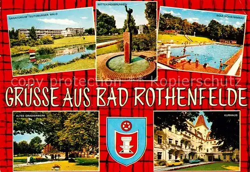 AK / Ansichtskarte Bad Rothenfelde Sanatorium Teutoburger Wald Wittekindsbrunnen Sole Schwimmbad Gradierwerk Kurhaus Wappen Kat. Bad Rothenfelde