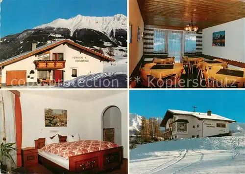 AK / Ansichtskarte Ladis Pension Edelweiss Fremdenzimmer Gastraum Winterlandschaft Alpen Kat. Ladis