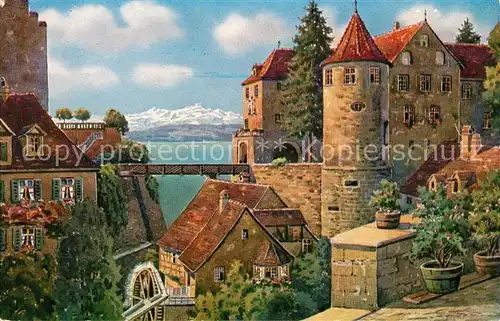 AK / Ansichtskarte Meersburg Bodensee Schloss und alte Muehle Kuenstlerkarte  Kat. Meersburg