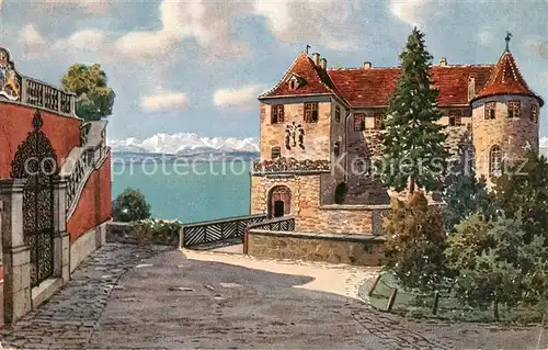 AK / Ansichtskarte Meersburg Bodensee Bruecke und Eingang zum alten Schloss Kuenstlerkarte  Kat. Meersburg