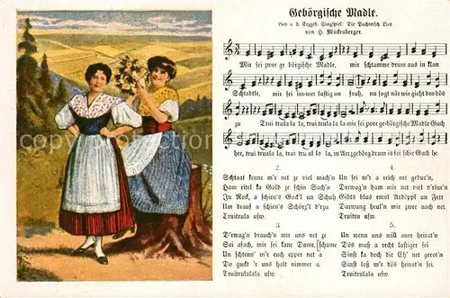 AK / Ansichtskarte Liederkarte Geboergische Madle Trachten  Kat. Musik