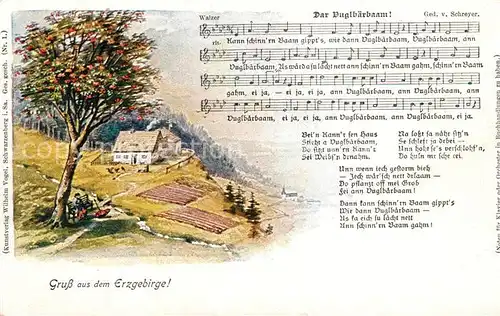 AK / Ansichtskarte Liederkarte Dar Vuglbaerbaam Erzgebirge  Kat. Musik