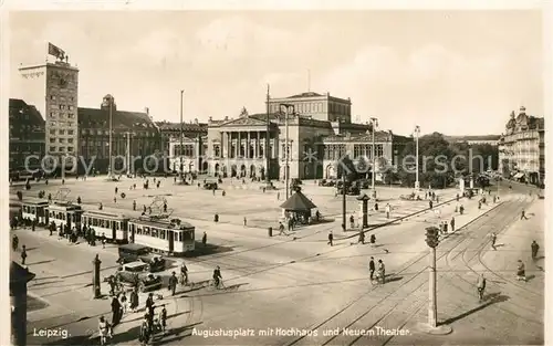 AK / Ansichtskarte Strassenbahn Leipzig Augustusplatz Hochhaus Theater  Kat. Strassenbahn