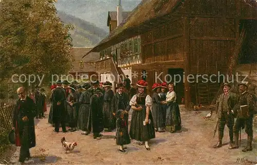 AK / Ansichtskarte Hoffmann Heinrich Nach der Kirche Schwarzwald Trachten  Kat. Kuenstlerkarte