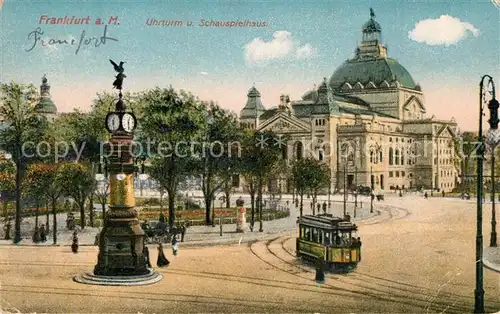 AK / Ansichtskarte Strassenbahn Frankfurt am Main Uhrturm Schauspielhaus  Kat. Strassenbahn