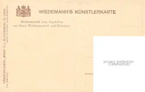 AK / Ansichtskarte Verlag Wiedemann WIRO Nr. 2495 B Schwarzatal Hotel Waidmannsheil Eberstein Kat. Verlage