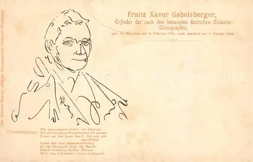 AK / Ansichtskarte Stenographie Franz Xaver Gabelsberger  Kat. Buero