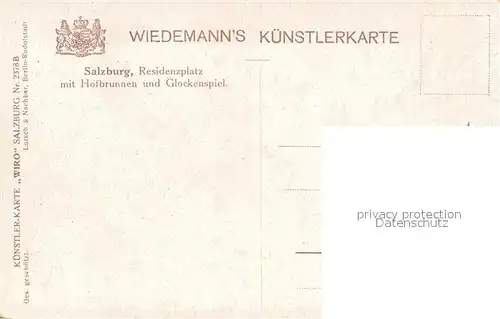 AK / Ansichtskarte Verlag Wiedemann WIRO Nr. 2378 B Salzburg Residenzplatz Hofbrunnen Glockenspiel  Kat. Verlage