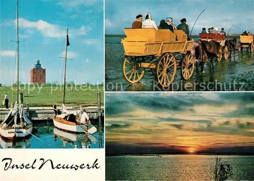 AK / Ansichtskarte Neuwerk Cuxhaven Nordseebad Hafen Turm Segeljachten Wattwagen
