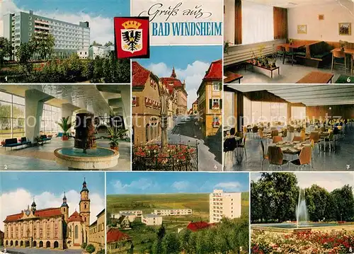 AK / Ansichtskarte Bad Windsheim Sanatorium Frankenland Wandelhalle Rathaus Kilianskirche Brunnen Aufenthaltsraum Speisesaal Kurpark Kat. Bad Windsheim