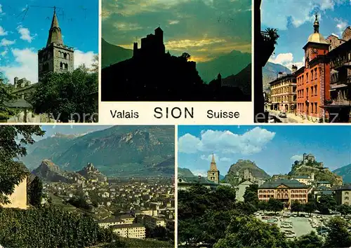 AK / Ansichtskarte Sion VS Kirche Schloss Panorama Marktplatz Kat. Sion