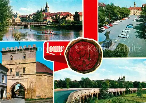AK / Ansichtskarte Louny Mirove namesti Zatecko brana Mstska pcet z pocatku Empirovy most Kat. Laun
