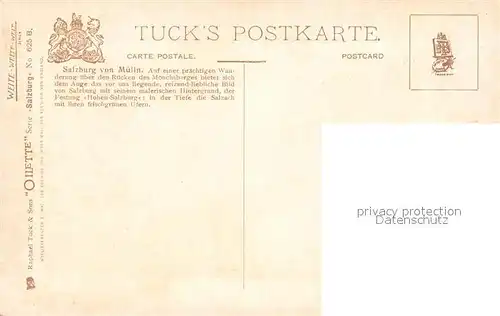 AK / Ansichtskarte Verlag Tucks Oilette Nr. 625 B Salzburg von Muelln Festung  Kat. Verlage