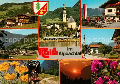 AK / Ansichtskarte Reith Alpbachtal Teilansichten Kirche Hotel Restaurant Alpenflora Sonnenuntergang Alpen Kat. Reith im Alpbachtal
