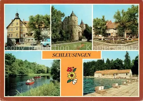 AK / Ansichtskarte Schleusingen Rathaus Schwimmbad Brunnen Markt Kat. Schleusingen