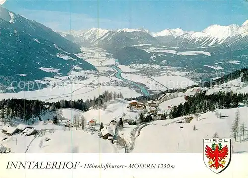 AK / Ansichtskarte Moesern Winterpanorama mit Telfs Mieminger Plateau Lechtaler Alpen Fliegeraufnahme Wappen Kat. Telfs