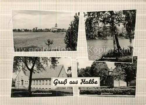 AK / Ansichtskarte Halbe Landschaftspanorama Landambulatorium Karpfenteich Goetheplatz Kat. Halbe