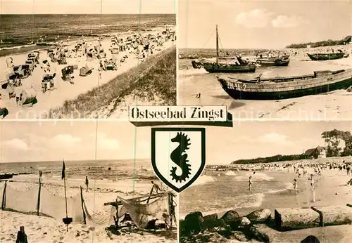 AK / Ansichtskarte Zingst Ostseebad Strand Fischerboote Wappen Kat. Zingst Darss