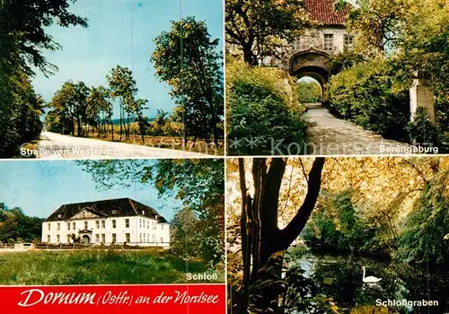 AK / Ansichtskarte Dornum Ostfriesland Strasse von Westeraccum Beningaburg Schlossgraben Schloss Kat. Dornum