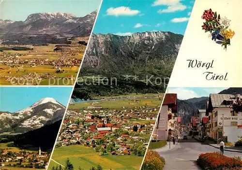 AK / Ansichtskarte Woergl Tirol Panorama Unterinntal Alpen Ortsmotiv mit Gasthof Rose