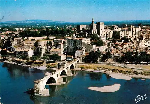 AK / Ansichtskarte Avignon Vaucluse Le Rhone et les ruines du Pont Saint Benezet Dom Palais de Papes Vue aerienne Kat. Avignon