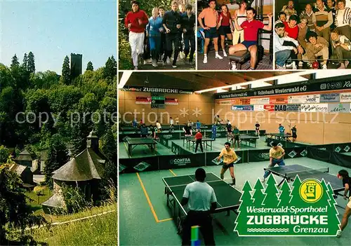 AK / Ansichtskarte Hoehr Grenzhausen Sporthotel Zugbruecke Grenzau Fitness Tischtennishalle Burgruine Kat. Hoehr Grenzhausen
