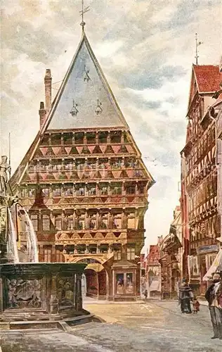 AK / Ansichtskarte Hildesheim Knochenhauer Amtshaus Rolandsbrunnen Marktplatz Altstadt Historisches Gebaeude Kat. Hildesheim