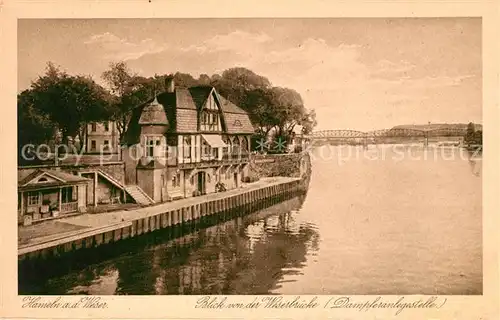 AK / Ansichtskarte Hameln Weser Blick von der Weserbruecke mit Dampferanlegestelle