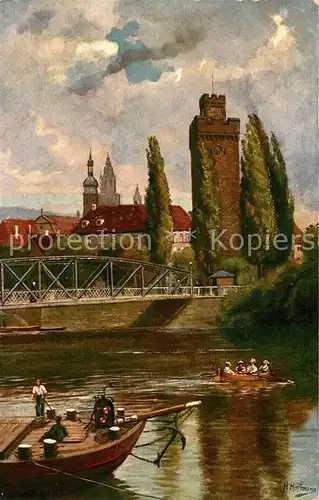 AK / Ansichtskarte Heilbronn Neckar Partie am Neckar mit dem Goetzenturm Kuenstlerkarte Kat. Heilbronn