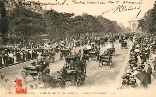 AK / Ansichtskarte Paris Avenue du Bois de Boulogne Retour des Courses Kat. Paris