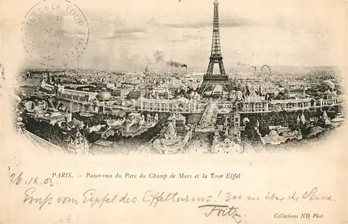 AK / Ansichtskarte Paris Panorama du Parc du Champ de Mars et la Tour Eiffel Kat. Paris