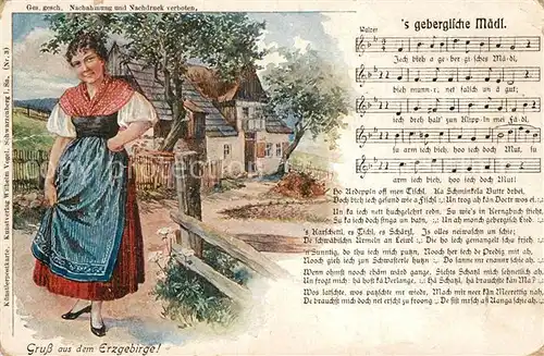AK / Ansichtskarte Liederkarte  s gebergische Maedl Erzgebirge  Kat. Musik