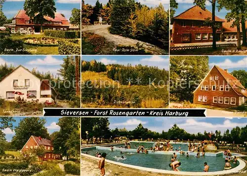 AK / Ansichtskarte Sieversen Forst Rosengarten Gasthaus Gedenkstein Freibad Landschaftspanorama Kat. Rosengarten