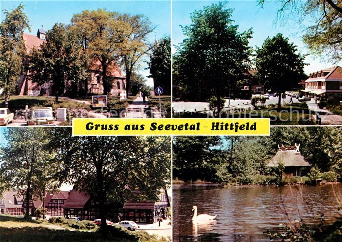 AK / Ansichtskarte Hittfeld Kirche Ortsmotive Teich Schwaene Kat