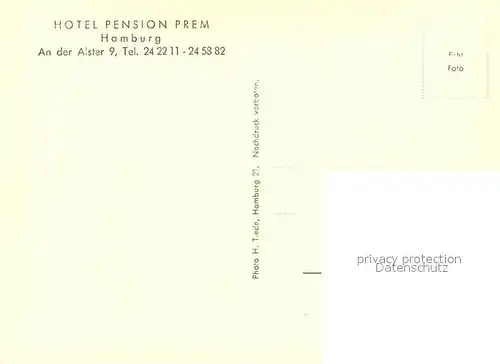 AK / Ansichtskarte Hamburg Hotel Pension Prem Kat. Hamburg