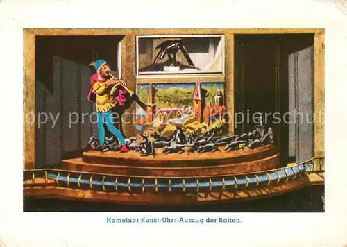 AK / Ansichtskarte Hameln Weser Hamelner Kunst Uhr Auszug der Ratten