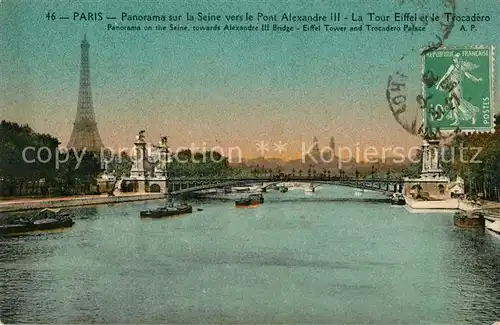 AK / Ansichtskarte Paris Panorama sur la Seine vers le Pont Alexandre III La Tour Eiffel et le Trocadero Kat. Paris