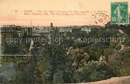 AK / Ansichtskarte Paris Parc des Buttes Chaumont Le Pont suspendu et le Belvedere Kat. Paris