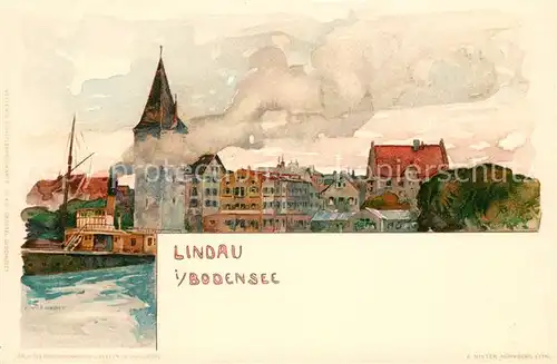 AK / Ansichtskarte Lindau Bodensee Teilansicht Aquarell Kat. Lindau (Bodensee)