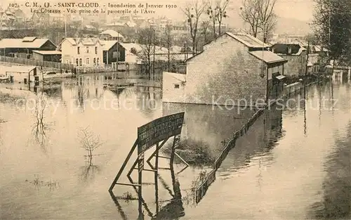 AK / Ansichtskarte Saint Cloud Inondation de Janvier 1910 Les Coteaux Vue prise de la passerelle de l Avre