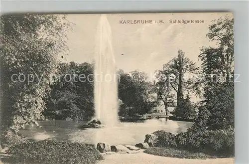 AK / Ansichtskarte Karlsruhe Baden Schlossgartensee Fontaene