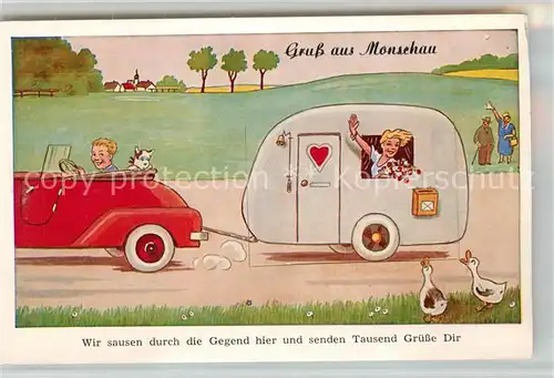 AK / Ansichtskarte Monschau Fahrt im Wohnwagen Illustration Kat. Monschau