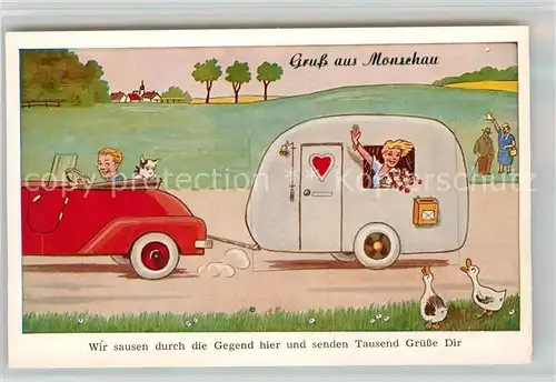 AK / Ansichtskarte Monschau Urlaub im Wohnwagen Illustration Kat. Monschau