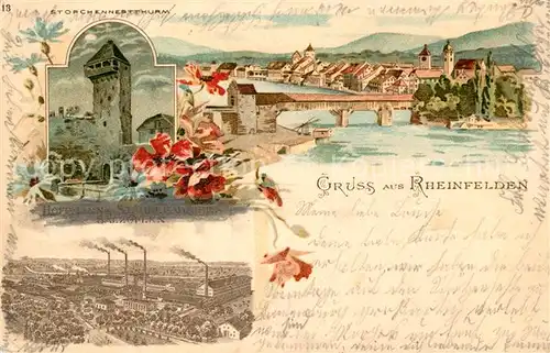 AK / Ansichtskarte Rheinfelden Baden Storchennestturm Panorama Rheinbruecke Hoffmanns Staerkefabriken Salzuflen Reichspost Litho Kat. Rheinfelden (Baden)