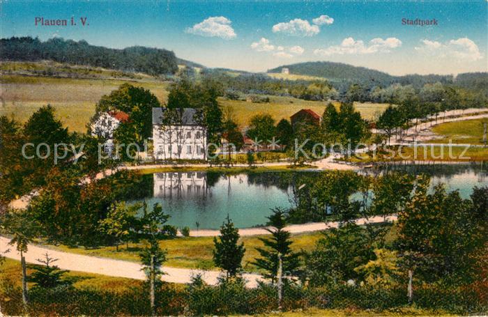 AK / Ansichtskarte Plauen Vogtland Stadtpark Teich Landschaftspanorama