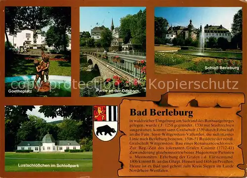 AK / Ansichtskarte Bad Berleburg Goetheplatz Odeborn Schloss Berleburg Lustschloesschen Schlosspark Kat. Bad Berleburg