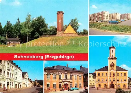 AK / Ansichtskarte Schneeberg Erzgebirge Keilberg Neubaugebiet Ernst Schneller Platz Rathaus Museum Kat. Schneeberg