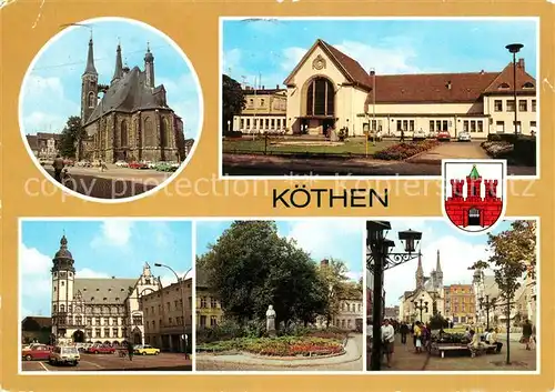 AK / Ansichtskarte Koethen Anhalt Bahnhof Rathaus Bach Gedenkstaette Kat. Coethen