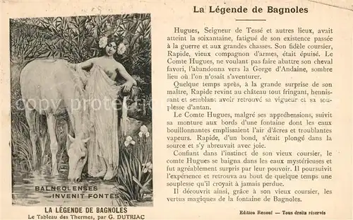 AK / Ansichtskarte Bagnoles de l Orne La Legende de Bagnoles Tableau des Thermes par G. Dutriac Kat. Bagnoles de l Orne