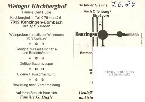 AK / Ansichtskarte Bombach Weingut Kirchberghof Kat. Kenzingen